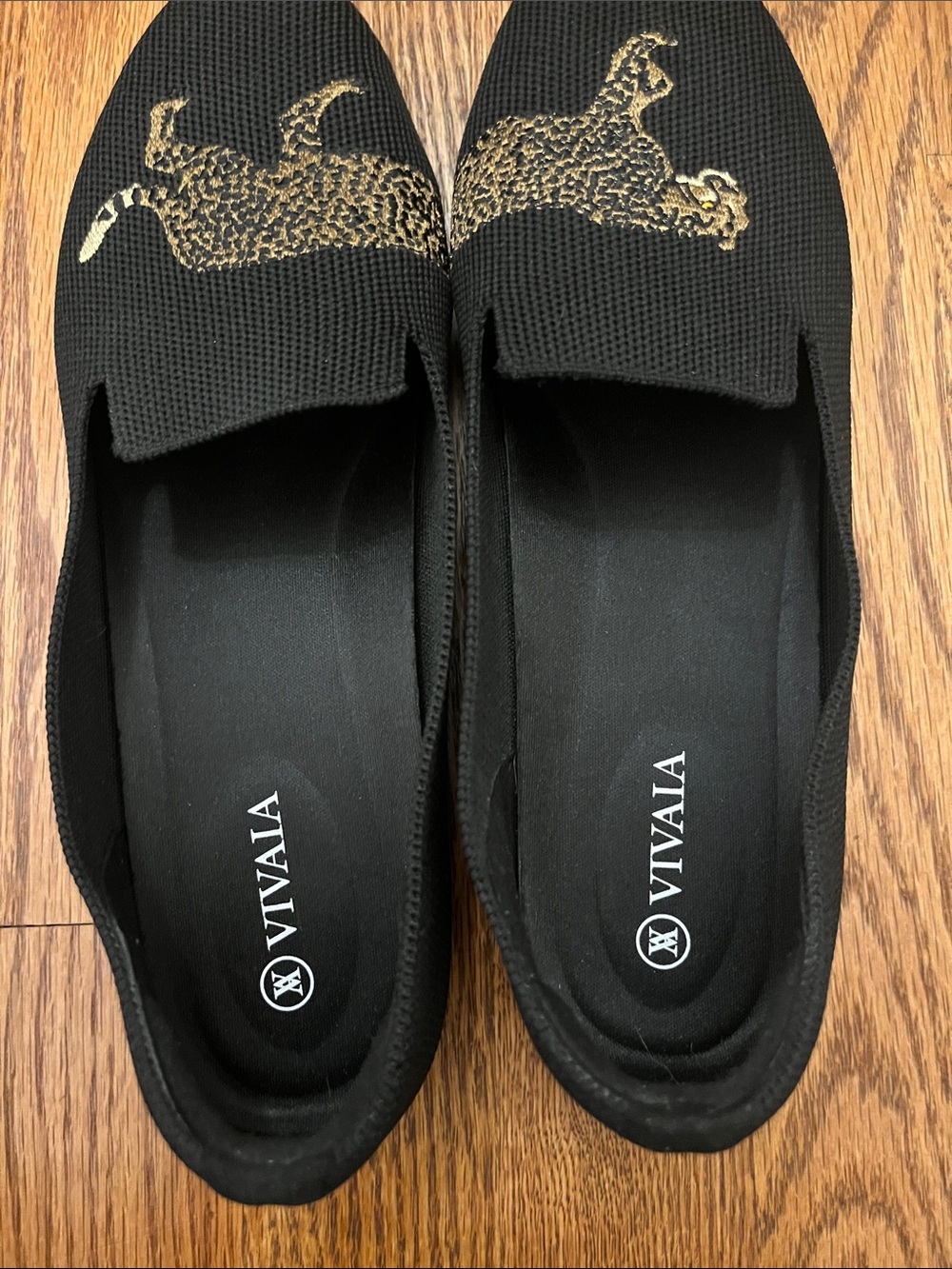 VIVAIA Audrey Embroidered Loafers Round-Toe Flats Cheetah Black US 8/ EU 39 - Picture 6 of 7